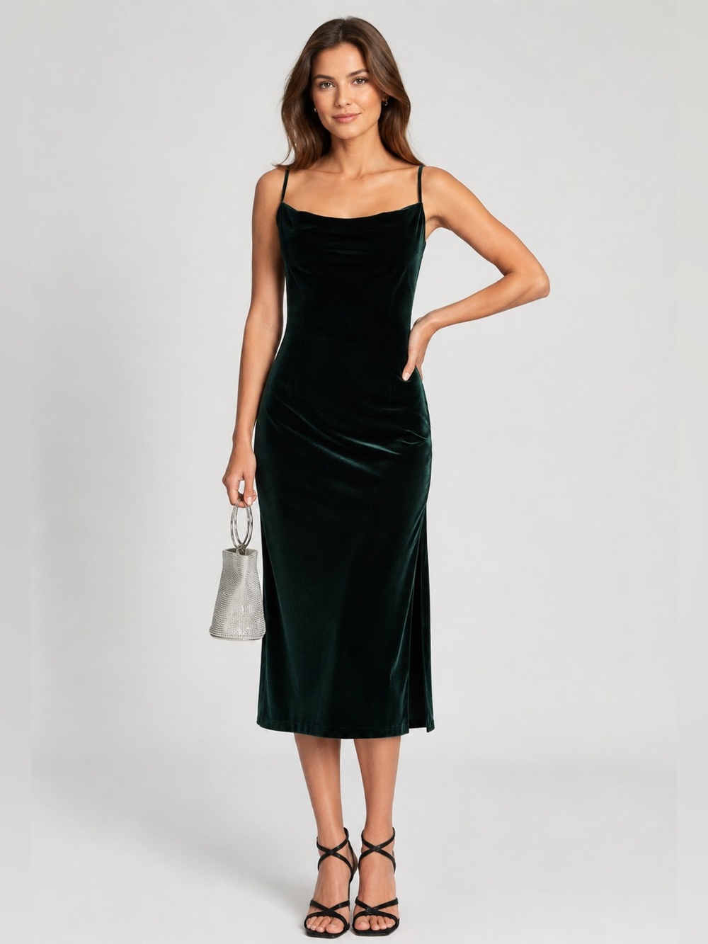 NWT Antonio Melani Phoenix Velvet Shift Midi Dress Cypress Green Split Hem Sz 12